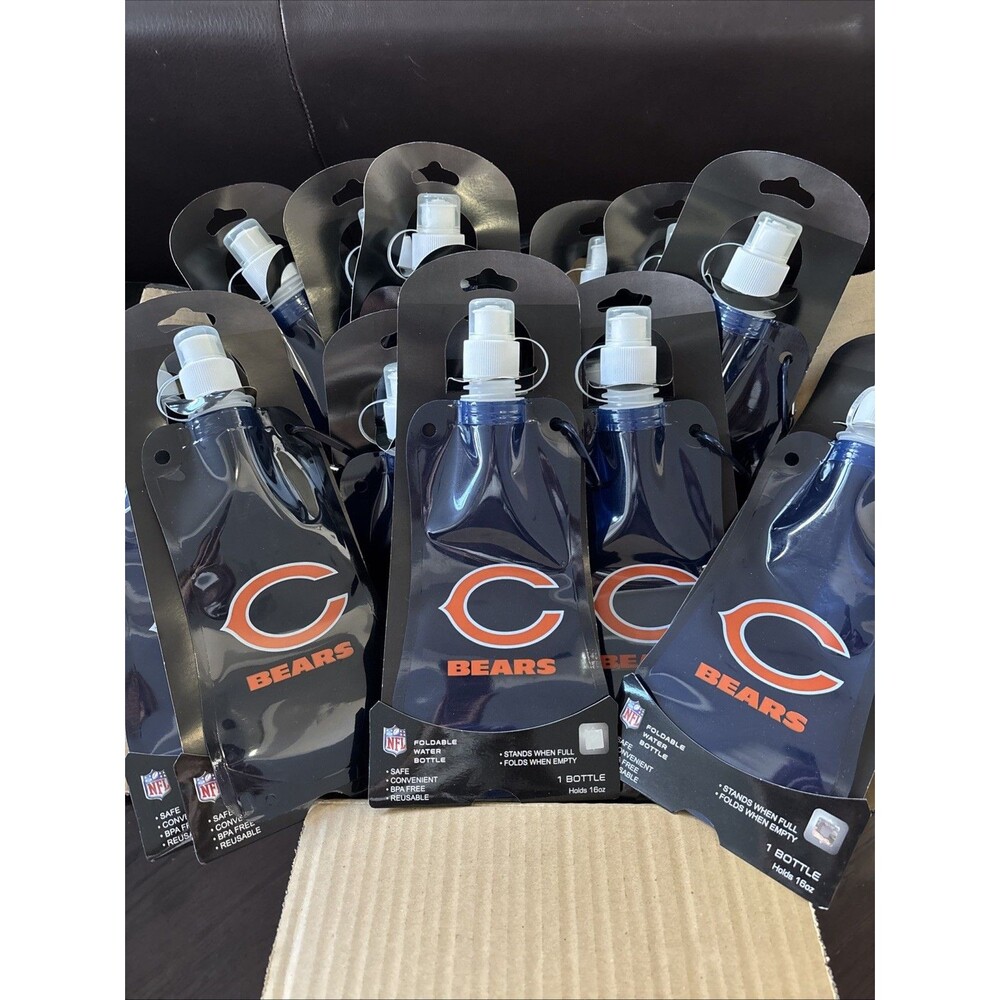 Lot Set of 12 NFL Chicago Bears 16 oz Foldable Water Bottle Gameday